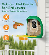 HIXX® Smart Bird Feeder with Camera, Birdwatching Camera with AI Identify Bird Species & Solar Panel, Auto Bird Video Capture & Instant Notifications, Bird Camera Feeder for Bird Lovers, Green HIXX