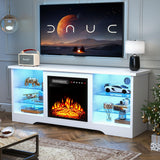 TAVATA Fireplace TV Stand with 18''Fireplace, Modern Entertainment Center for TVs up to 65 inch, Media TV Console with Adjustable Glass Shelves and Storage Cabinets(White) TAVATA