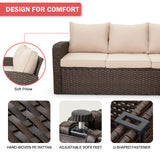 HOMREST 6 Pieces Patio Furniture Sets, All Weather Wicker Patio Conversation Sets with Storage Glass Coffee Table, Outdoor Sectional Sofa w/Ottomans, Cushions & Pillows for Garden, Lawn, Balcony HOMREST