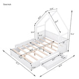 Merax Wood Queen Size House Platform Bed with Guardrail and 2 Drawers, Wooden Bedframe for Boys Girls Adult, No Spring Box Needed, White Merax