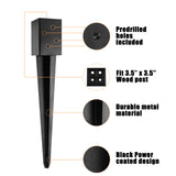 LADECH 4x4 Fence Post Anchor - 24' Black Powder Coated Metal Ground Spike - Mailbox Post Anchor - 8 Pack LADECH