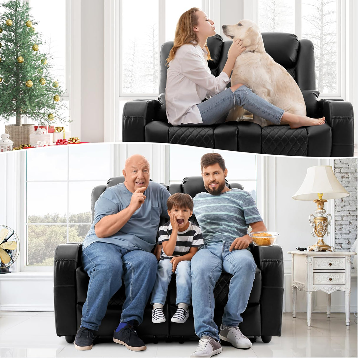 AZXZCS RV Loveseat Recliner, Wall Hugger Recliners Sofa PU Leather with Removable Armrests and Pillows for RVs, Living Rooms, and Home Theaters (Brown, Row of 2) AZXZCS