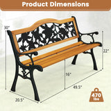 Tangkula Outdoor Garden Bench Park Bench, Patio Furniture Bench Chair with Cast Iron & Hardwood Structure, Weather Proof Porch Loveseat, Perfect for Backyard, Deck, Lawn, Poolside Tangkula