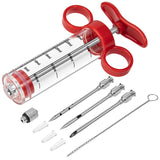 Kingsmile Meat Injector, Turkey Injector Syringe - 3 Needles for BBQ Grill, 1oz Meat Injector Syringe, Injector Marinades for Meats, Meat Injectors for Smoking 1 Cleaning Brush Easy to Use & Clean Red Kingsmile