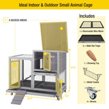 Aivituvin Rabbit Hutch, Indoor Bunny Cage with Run Outdoor Rabbit House with Two Deeper No Leak Trays - 4 Casters Include (Grey) Aivituvin