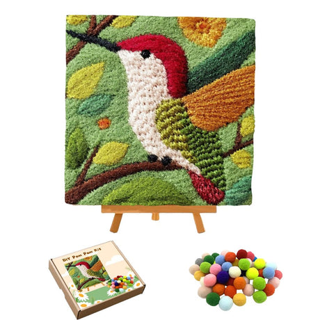 DIY Pom Pom Painting Art Hummingbird Easy for Beginner, Arts and Crafts for Adults and Kids, Snip Plush Canvas Paint by Numbers Kit for Wall Decor 20x20cm-5 Generic