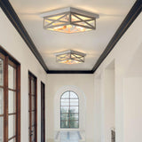 DIKAIDA 2 Pack White Flush Mount Ceiling Light, Farmhouse Ceiling Light Fixtures, 2-Light Rustic Metal Finish Industrial Kitchen Light Fixture for Bedroom, Hallway Light DIKAIDA