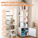 RUNSUNSPRI 6 Tier Rotating Bookshelf Spinning Bookshelf Tower 360° Revolving Bookcase with Storage Cabinet Corner Organizer Storage Round Carousel with Wheels, White RUNSUNSPRI