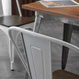 Nazhura Metal Dining Chair Farmhouse Tolix Style for Kitchen Dining Room Café Restaurant Bistro Patio, 18 Inch, Stackable, Waterproof Indoor/Outdoor (Sets of 4) (White with Wood Padding) Nazhura