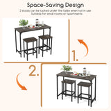 COSTWAY 3-Piece Dining Table Set, 47.5" Industrial Counter-Height Kitchen Table and 2 Bar Stools, High Top Rectangular Pub Table and Chairs for Dining Room Small Place Breakfast Nook Bistro (Grey) COSTWAY