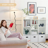 Redlife 7 Cube Bookshelf, White Cube Organizer with 3 Storage Bins, Wooden 3-Tier Bookcase with Adjustable Shelves, Modern Floor Standing Open Shelf Cabinet for Bedroom, Living Room and Office Redlifeᅟᅠ