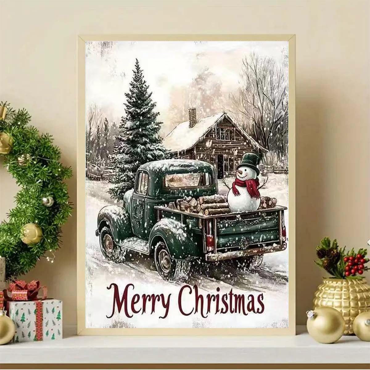 GEMFAMILY Christmas Green Truck Diamond Art Kits for Adults,5D Diamond Painting Kits for Beginner,DIY Full Round Drill Winter Diamond Dot Painting for Home Wall Decor 12x16 Inch GEMFAMILY
