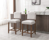 CIMOTA Counter Height Bar Stools Set of 2 Farmhouse Bar Chairs Mid Century Counter Stools Barstools with Back Kitchen Stools with Wood Legs for Island/Pub/Dining Room, Linen Beige, 26 Inch CIMOTA