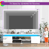 Hlivelood LED TV Stand for 75 Inch TV, Modern TV Stand with Power Outlet, High Gloss TV Console Entertainment Center with Storage and LED Lights for Living Room, Bedroom (66 Inch, White) Hlivelood