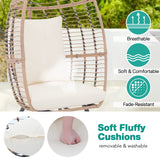 Patiorama Wicker Egg Chair Outdoor Indoor, Rattan Lounge Chair for Outside w/Legs Cushion, Basket Wicker Chair for Bedroom Living Room Front Porch Backyard Garden 350 lbs Capacity (Creamy White) Patiorama