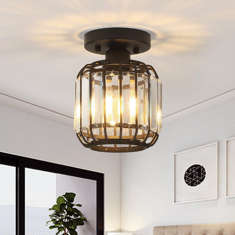 Illus Semi Flush Mount Ceiling Light Fixture, Modern Black Crystal Ceiling Light, Small Hallway Light Fixtures, Entryway Light Fixture for Kitchen Hallway Bedroom Foyer Dinning Room (Black) illus illumination