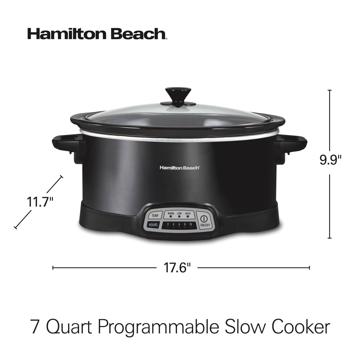 Hamilton Beach Portable 7 Quart Programmable Slow Cooker with Three Temperature Settings, Lid Latch Strap for Easy Travel, Dishwasher Safe Crock, Black (33474G) Hamilton Beach