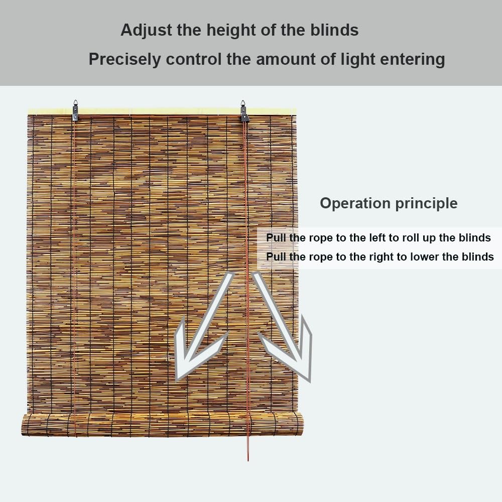 Bamboo Shades Blinds 65" 34" 38" 62" 52" 26" 36" Bamboo Roller Blinds Blackout Roll Up Shades for Windows Outdoor Privacy Cordless Reed Curtain(74" W x 48" H) Generic