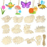 Catephe Unfinished Wood Crafts, 36 Pcs Wooden Crafts to Paint, 12 Styles Blank Wooden Spring Ornaments to Paint, Butterfly Dragonfly Snail Flower Shape for DIY Crafts Home Decoration Craft Project Catephe
