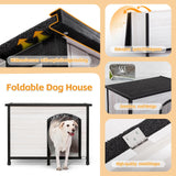 Petsfit 45.3" Large Dog House, Folding Dog House Outdoor, Unfold to Use, No Tools Required Assembly, Weatherproof Outside Dog House with Door Flap (Large, White) Petsfit