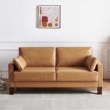 Atopston 66'' Faux Leather Couch, Small Sofa with Thick Cushion and Wooden Legs, for Compact Apartment loft and Office, Tan Atopston