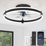 ZMISHIBO Ceiling Fans with Lights and Remote, 19.7'' Low Profile Ceiling Fans, 3000-6000K Dimmable Modern Flush Mount LED Fan Light, 6 Wind Speeds, Black Fandelier Ceiling Fans with Lights for Bedroom ZMISHIBO