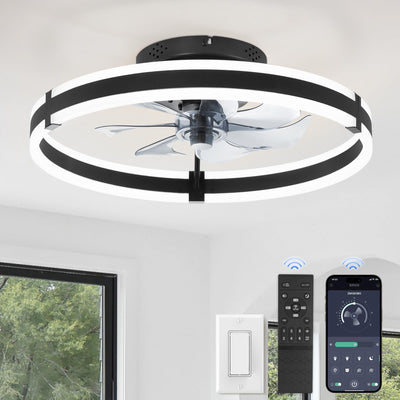 ZMISHIBO Ceiling Fans with Lights and Remote, 19.7'' Low Profile Ceiling Fans, 3000-6000K Dimmable Modern Flush Mount LED Fan Light, 6 Wind Speeds, Black Fandelier Ceiling Fans with Lights for Bedroom