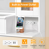 BEWISHOME 49.2" Large Vanity Desk with Mirror and Lights,White Makeup Vanity Table with Glass Top,Stool,Makeup Desk with Power Outlet,Drawers,Cabinet,Nightstand,Dressing Table for Bedroom Women FST34W BEWISHOME