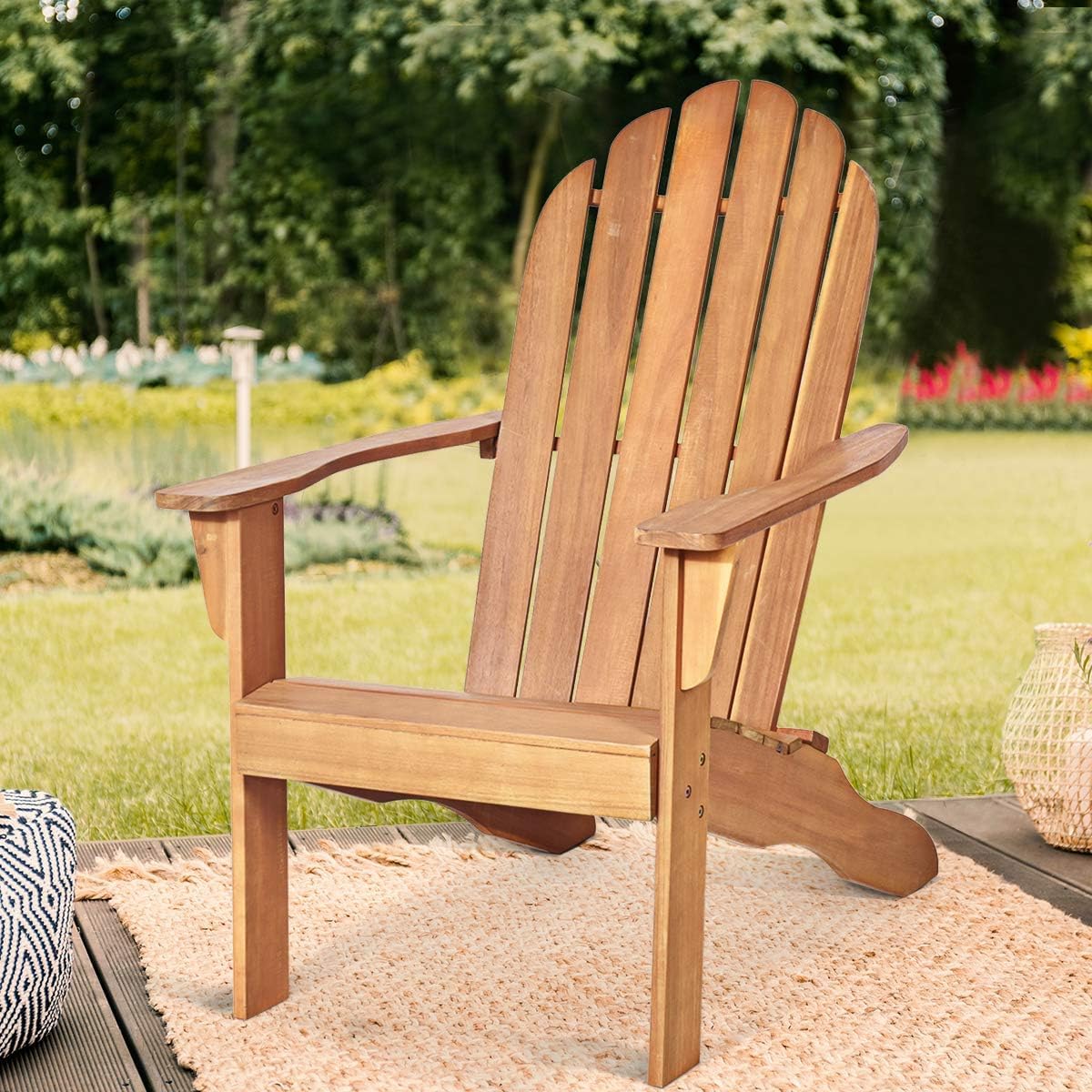 RELAX4LIFE Adirondack Chair, Acacia Wood Adirondack Lounge Chair, Weather Resistant Outdoor Chair for Patio Garden Yard Porch Deck, 350 LBS Weight Capacity, Wooden Fire Pit Chairs (1, Natural) RELAX4LIFE