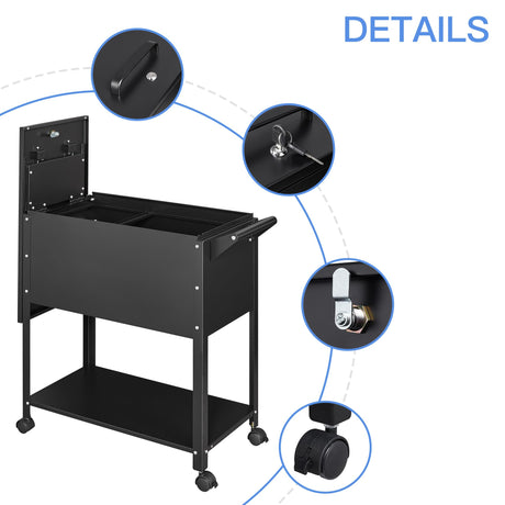 Yizosh Metal Rolling File Storage Cart with Wheels, Mobile File Cabinet with Lock, Filing Cabinet Organizer for Legal/A4 (Black) Yizosh