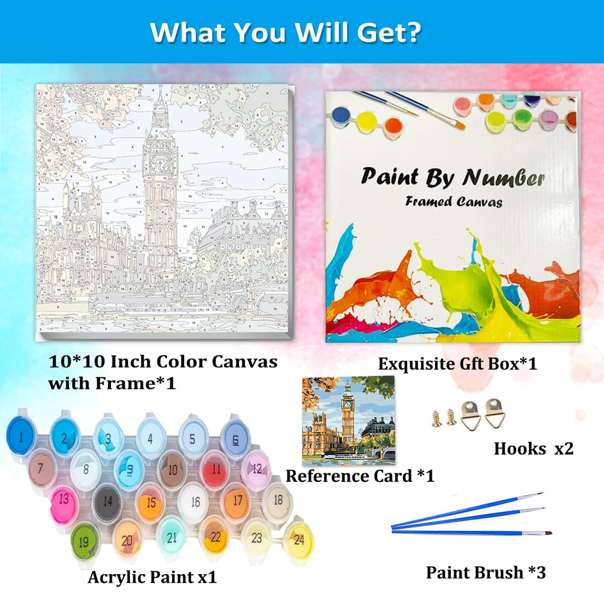 Artunion Framed Paint by Numbers Kit for Adults Beginners & Kids Ages 8-12,Big Ben Paint by Number with Frame,London City Paint by Numbers Kit on Canvas 10 * 10 Inch Without Easel Artunion