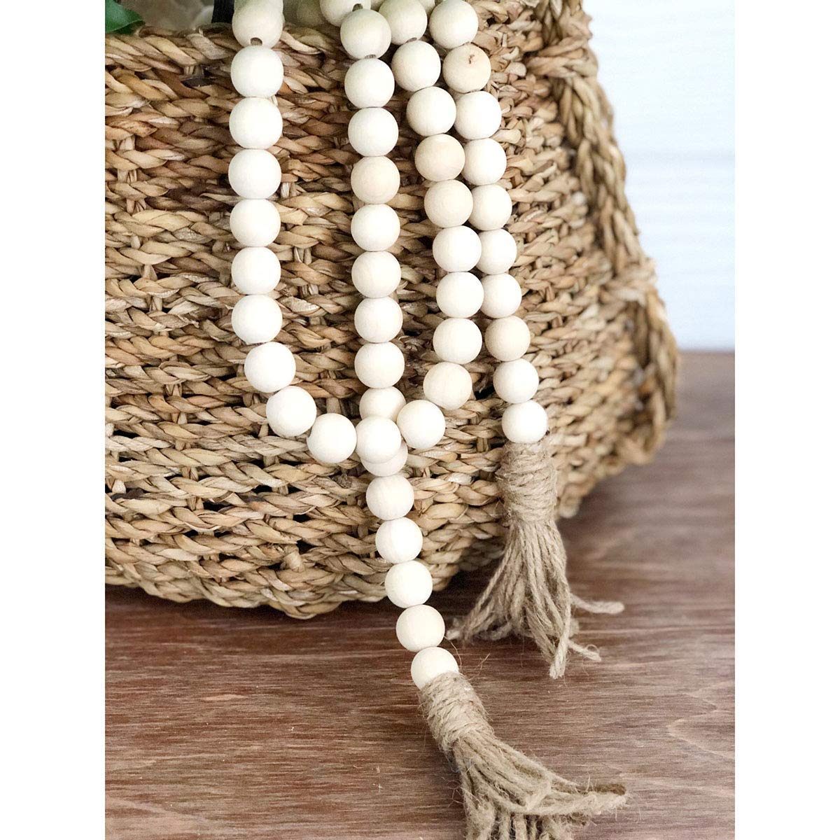 Natural Wood Bead Garland Set with Tassels, Farmhouse Beads Prayer Beads Wall Hanging Decor,57 Inches