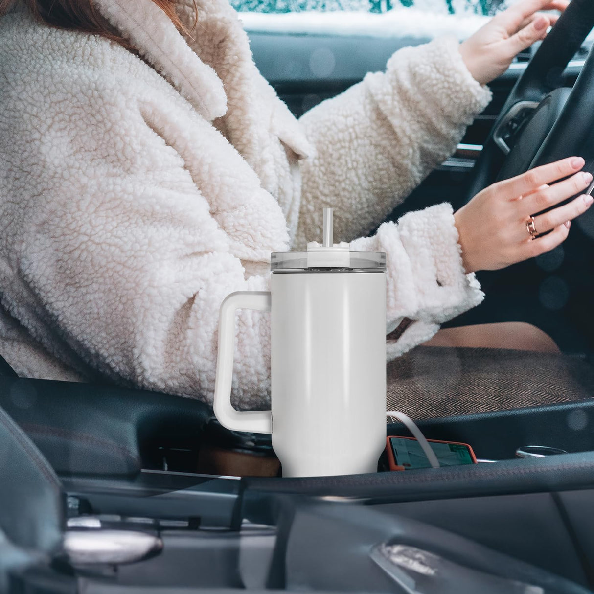 FECBK 40 oz Sublimation Tumbler with Handle and Straw Keeps Cold for 34 Hours 2 Pack Stainless Steel Double Wall Vacuum Insulated Travel Mug Cup Tumblers Bulk Sublimation Blank White FECBK