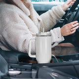 FECBK 40 oz Sublimation Tumbler with Handle and Straw Keeps Cold for 34 Hours 2 Pack Stainless Steel Double Wall Vacuum Insulated Travel Mug Cup Tumblers Bulk Sublimation Blank White FECBK