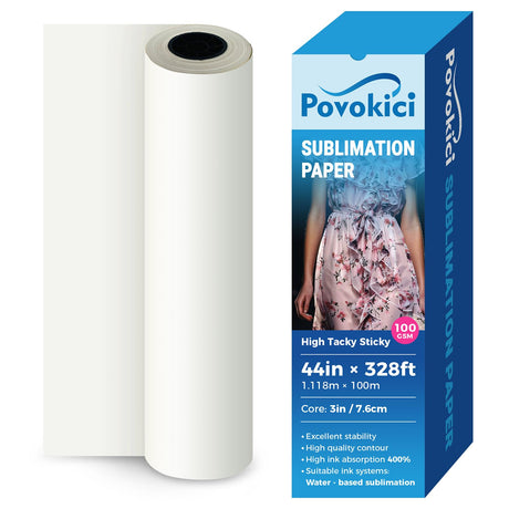 POVOKICI 44 Inch High Tacky Sticky Sublimation Paper 44" x 328´ 100gsm Sublimation Transfer Paper Roll for Polyester Clothing Spandex Textiles POVOKICI