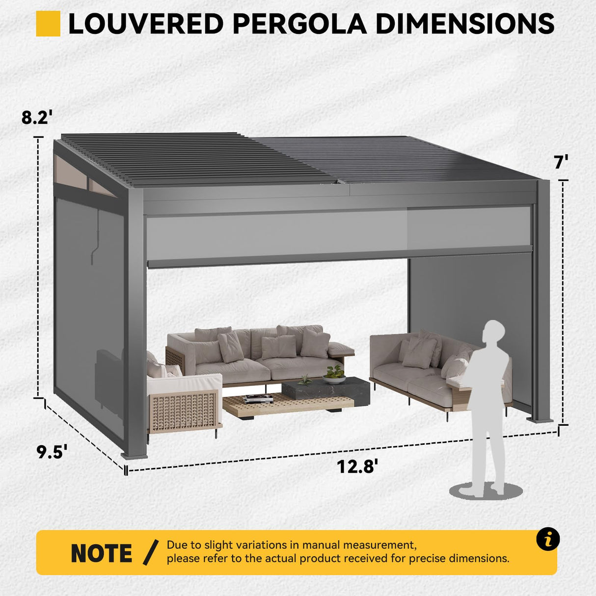 MELLCOM Louvered Pergola with Screen 10x13, Wall-Mounted Adjustable Pergola, Lean to Aluminum Gazebo with 3 Pull-Down Screen Sides and Adjustable Roof for Backyard, Dark Gray MELLCOM