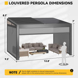 MELLCOM Louvered Pergola with Screen 10x13, Wall-Mounted Adjustable Pergola, Lean to Aluminum Gazebo with 3 Pull-Down Screen Sides and Adjustable Roof for Backyard, Dark Gray MELLCOM