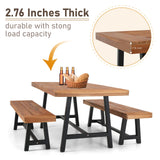 MFSTUDIO 3 Pieces Outdoor Patio Dining Set,Acacia Wood Table Bench Furniture Set with 1 Rectangular Picnic Wooden Table and 2 Benches for Backyard, Garden, Lawn-Teak Color MFSTUDIO