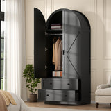 Gyfimoie 74.8" Black Armoire Wardrobe Closet with 2 Drawers and 2 Doors, Tall Bedroom Freestanding Armoire Storage Cabinet with Shelves, Wood Large Wardrobe Combination for Hanging Clothes (Black) Gyfimoie