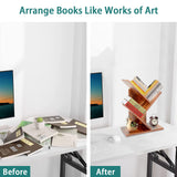 ZRWD Tree Bookshelf, 3-Tier Small Book Storage Organizer Shelves Floor Standing Bookcase, Wood Storage Rack for Office Home School Shelf Display for Cd/Magazine(Rustic Brown) ZRWD