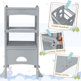 Costzon Toddler Tower, Foldable Kids Kitchen Step Stool w/Safety Rail, Height Adjustable Wood Standing Tower for Toddlers, Montessori Child Learning Tower for Bathroom, Kitchen Counter Costzon