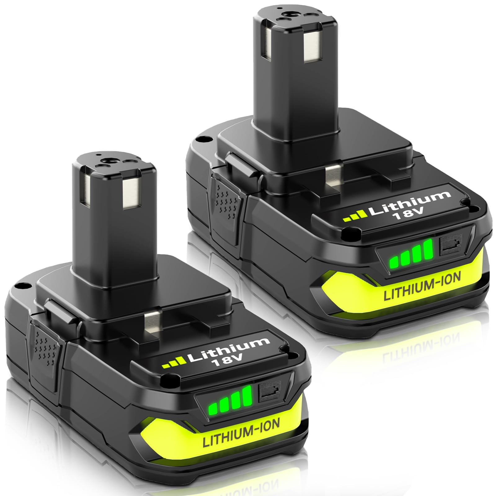 2-Pack 3000mAh P108 Lithium Replacement Battery Compatible with Ryobi 18V Battery P102 P103 P104 P105 P107 P108 P109 P190 P122 for 18 Volt Cordless Power Tools (Green) - WoodArtSupply