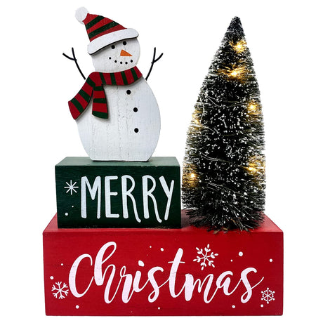 Christmas Decorations for Home LED Lighted Christmas Tree Decor Farmhouse Snowman Wooden Table Sign Vintage Holiday Xmas Party Winter Tiered Tray Signs Eternhome