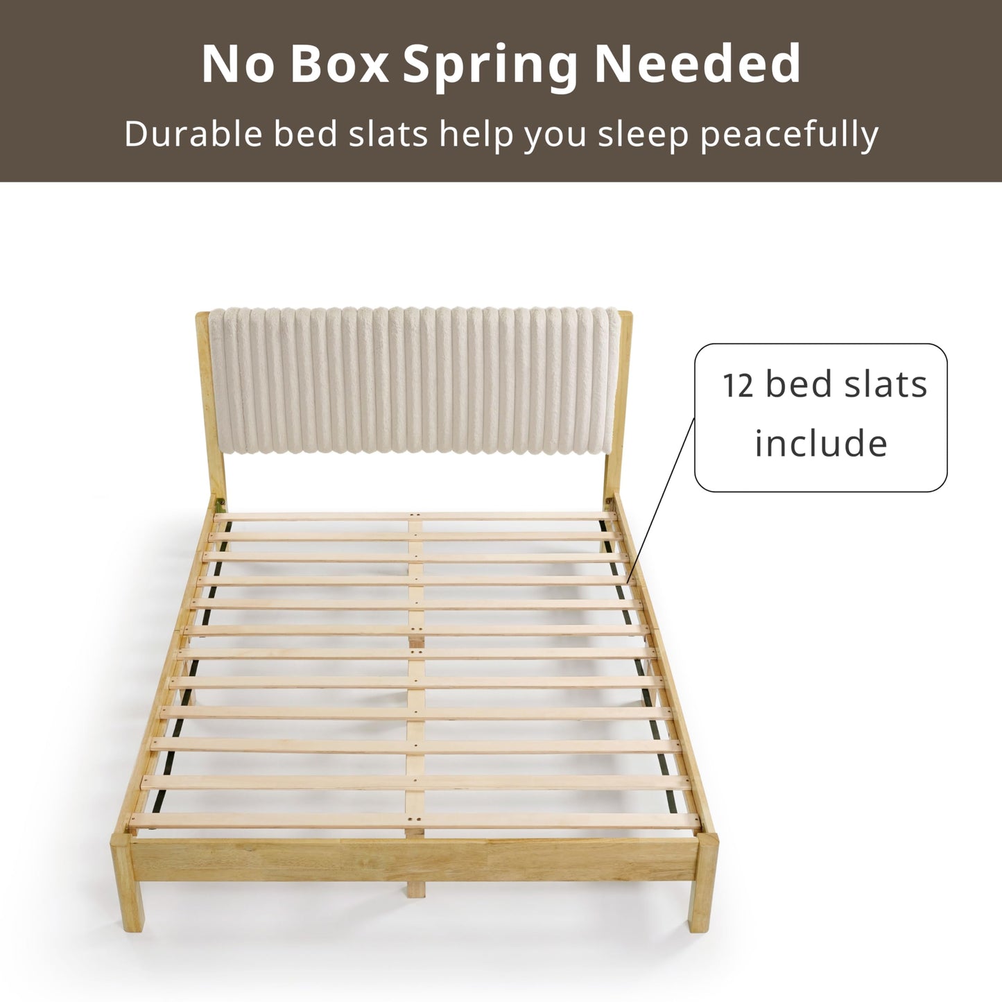 Evadne Modern Corduroy Queen Bed Frame with Tufted Headboard and Solid Wood Slats by HOMES: Inside + Out - WoodArtSupply