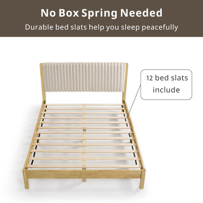 Evadne Modern Corduroy Queen Bed Frame with Tufted Headboard and Solid Wood Slats by HOMES: Inside + Out - WoodArtSupply