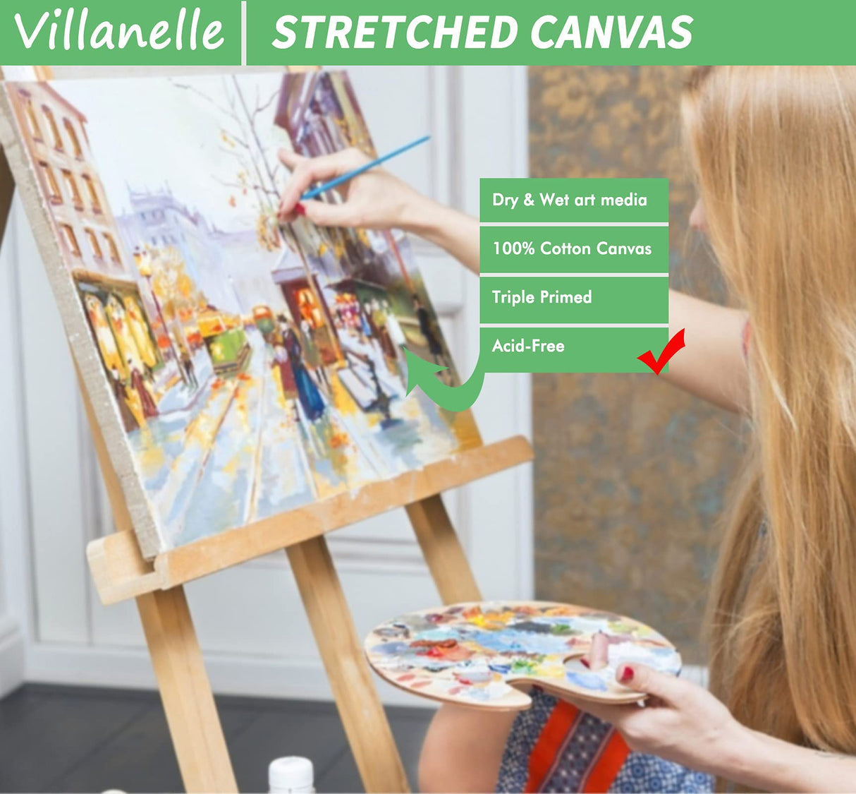 Stretched Canvas, 6x8, 8x10, 10x12, 12x16, 8 Set Artist Canvase Frame Board Panels, 100% Cotton Blank Canvase Oil Acrylic Watercolor Pouring Paint, Acid-Free for Kids & Artists Villanelle