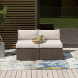 SUNBURY 2-Piece Outdoor Sectional Wicker Sofa in Off White Cushion, Elegant Brown Patio Furniture Chair, Armless Chair, Add-on Wicker Single Armless Seat SUNBURY
