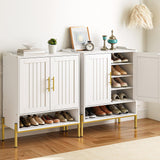 HOOBRO Shoe Cabinet, 5-Tier Shoe Storage Organizer with Doors, Wooden Shoe Cabinet Storage for Entryway, Freestanding Shoe Rack Cabinet with 3 Adjustable Shelves for Hallway, Gold and White DW41SC01 HOOBRO