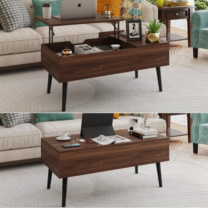 HAIOOU Lift Top Coffee Table, Mid Century Modern Coffee Tables with Drawer for Living Room, Open Storage Shelf, Walnut Cocktail Table TV Stand with Stable Pine Leg Anti-Scratching, Home, Office