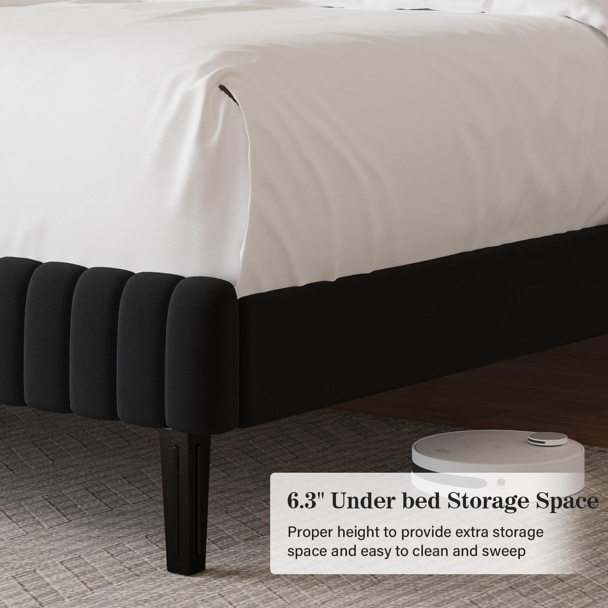Twin Bed Frame, Velvet Upholstered Platform Bed with Vertical Channel Tufted Headboard and Footboard, No Box Spring Required, Easy Assembly, Black BarnFurin